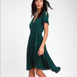 Lulu’s Emerald Green Midi Wrap Dress